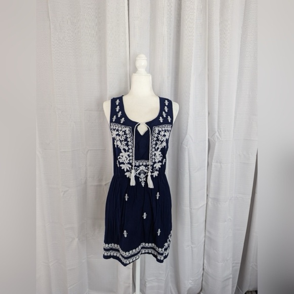 Abercrombie & Fitch Blue Tie Front Embellished Tank dress